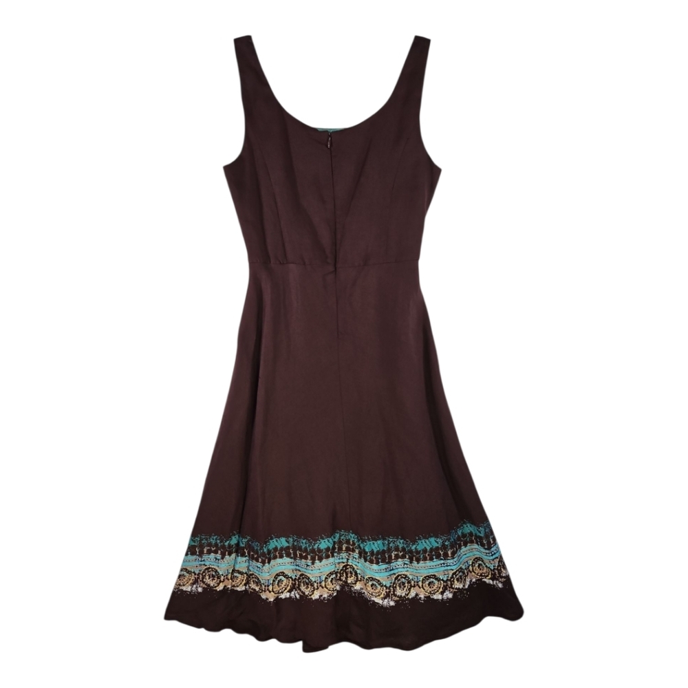 Coldwater Creek Brown Linen Blend Border Print Sleeveless Dress 6P - Picture 5 of 9
